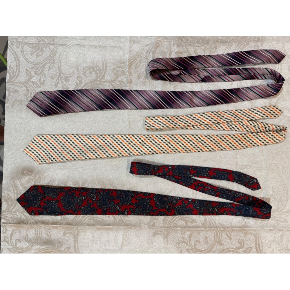 Mens Necktie Lot of 3 Tiemart Oakton Ltd Striped Paisley Silk Blend Ties Bundle